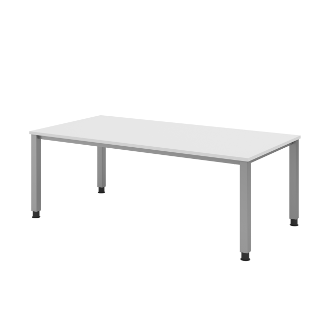 Schreibtisch Quebec - höhenverstellbar - B 2000 mm - 4-Fuß - silber/weiß