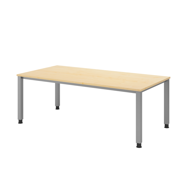 Schreibtisch Quebec - höhenverstellbar - B 2000 mm - 4-Fuß - silber/ahorn