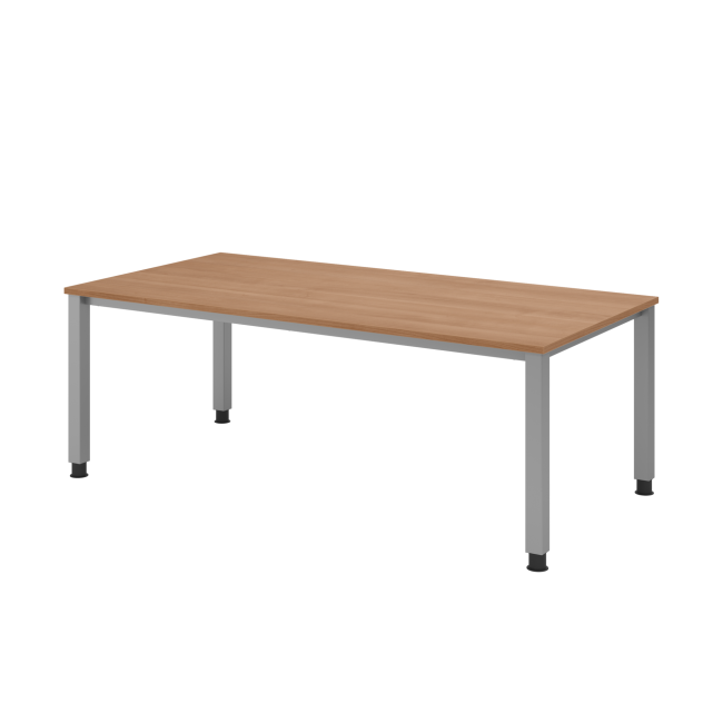 Schreibtisch Quebec - höhenverstellbar - B 2000 mm - 4-Fuß - silber/nussbaum