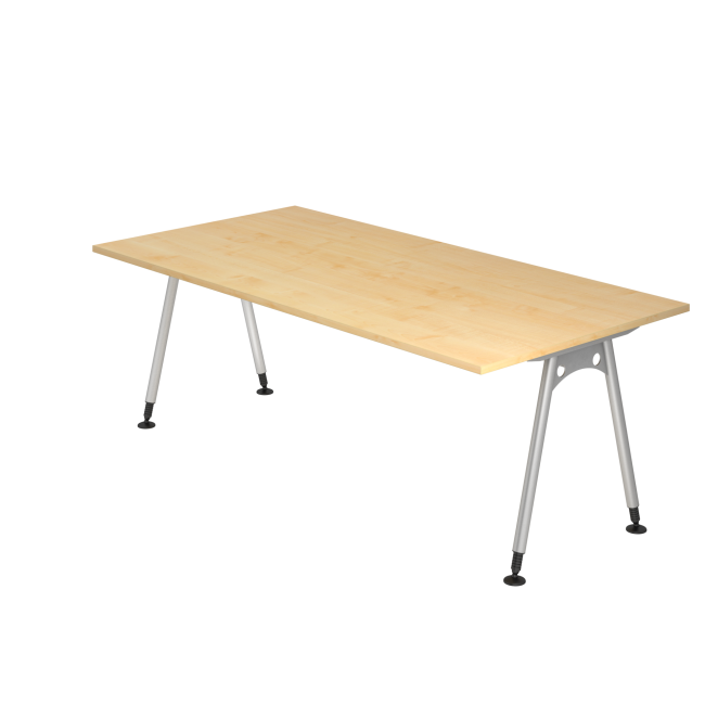 Schreibtisch Adelaide - 680-760 mm höhenverstellbar - A-Fuß - B 2000 x T 1000 mm - silber/ahorn