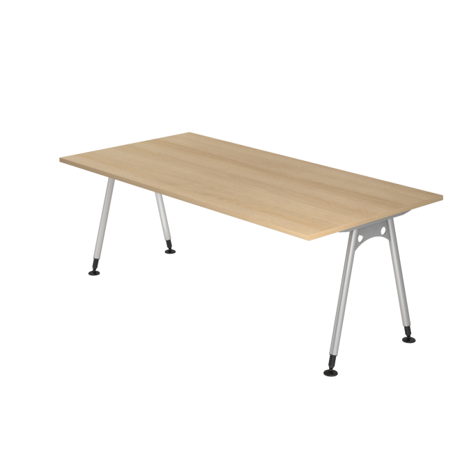 Schreibtisch Adelaide - 680-760 mm höhenverstellbar - A-Fuß - B 2000 x T 1000 mm - silber/eiche
