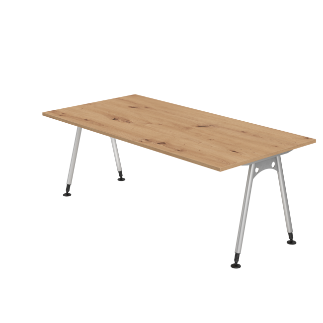 Schreibtisch Adelaide - 680-760 mm höhenverstellbar - A-Fuß - B 2000 x T 1000 mm - silber/asteiche
