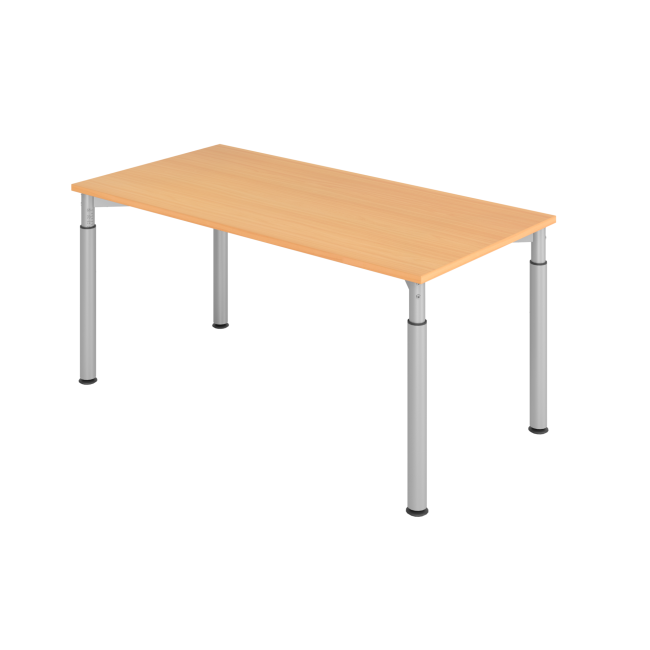 Schreibtisch Yale - 680-820 mm höhenverstellbar - B 1600 mm - 4-Fuß - silber/buche