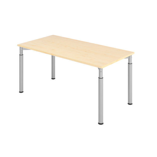Schreibtisch Yale - 680-820 mm höhenverstellbar - B 1600 mm - 4-Fuß - silber/ahorn