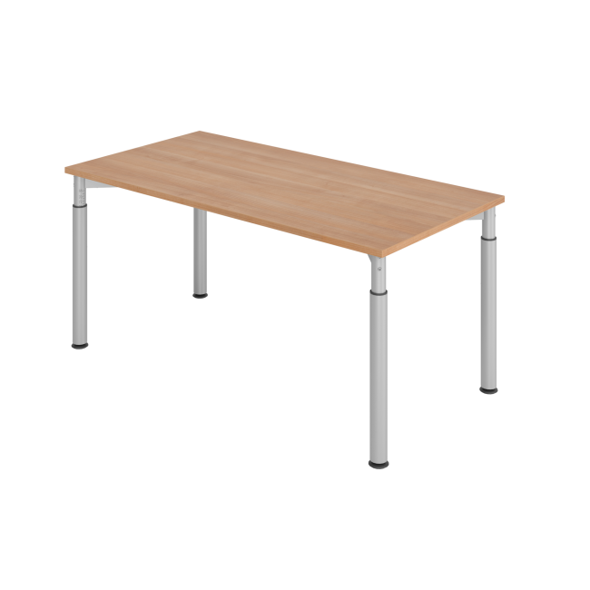 Schreibtisch Yale - 680-820 mm höhenverstellbar - B 1600 mm - 4-Fuß - silber/nussbaum