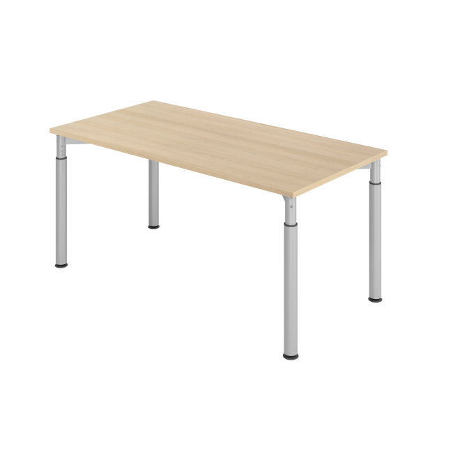 Schreibtisch Yale - 680-820 mm höhenverstellbar - B 1600 mm - 4-Fuß - silber/eiche