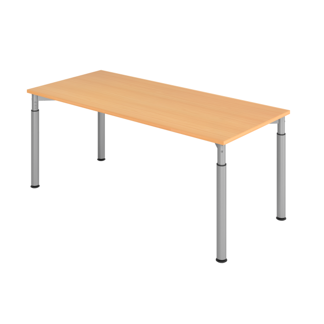 Schreibtisch Yale - 680-820 mm höhenverstellbar - B 1800 mm - 4-Fuß - silber/buche