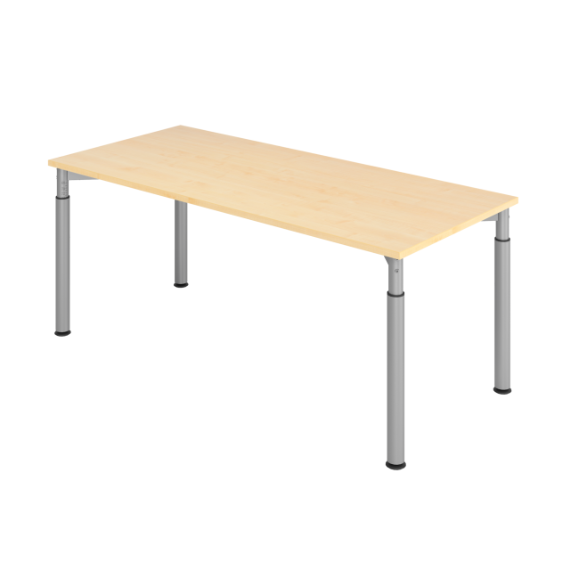 Schreibtisch Yale - 680-820 mm höhenverstellbar - B 1800 mm - 4-Fuß - silber/ahorn