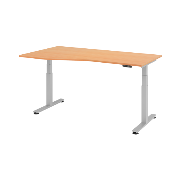 Freiformtisch Jakarta - elektr. höhenverstellbar - T-Fuß - silber/buche