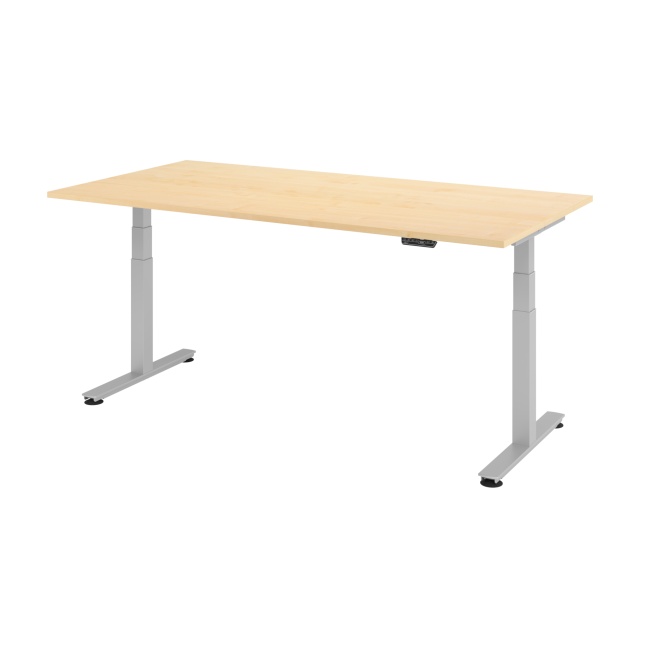 E-Tisch Jakarta - elektr. höhenverstellbar - 2000 x 1000 - T-Fuß - silber/ahorn