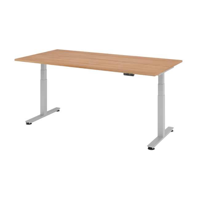 E-Tisch Jakarta - elektr. höhenverstellbar - 2000 x 1000 - T-Fuß - silber/nussbaum