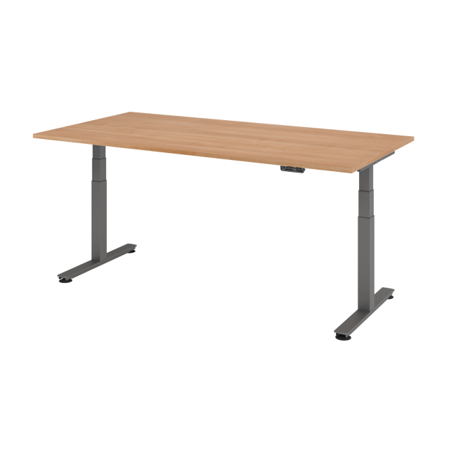 E-Tisch Jakarta - elektr. höhenverstellbar - 2000 x 1000 - T-Fuß - graphit/nussbaum