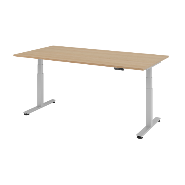 E-Tisch Jakarta - elektr. höhenverstellbar - 2000 x 1000 - T-Fuß - silber/eiche