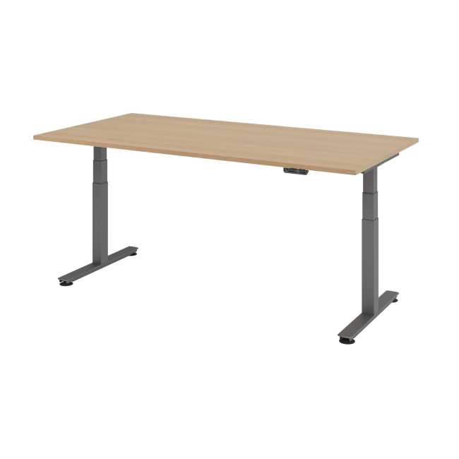 E-Tisch Jakarta - elektr. höhenverstellbar - 2000 x 1000 - T-Fuß - graphit/eiche