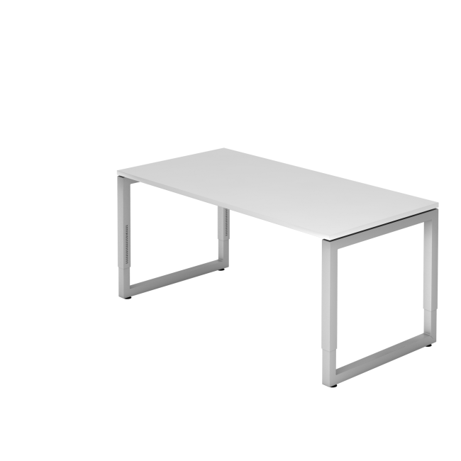 Schreibtisch Rotterdam - 650-850 mm höheneinstellbar - O-Fuß - B 1600 mm - silber/weiß