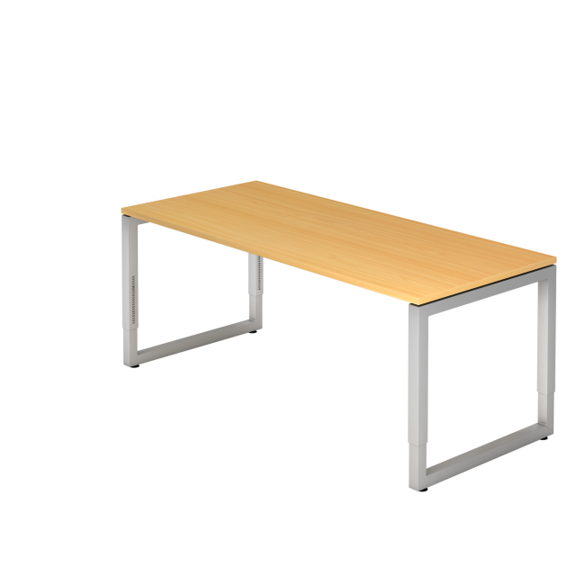 Schreibtisch Rotterdam - 650-850 mm höheneinstellbar - O-Fuß - B 1800 mm - silber/buche