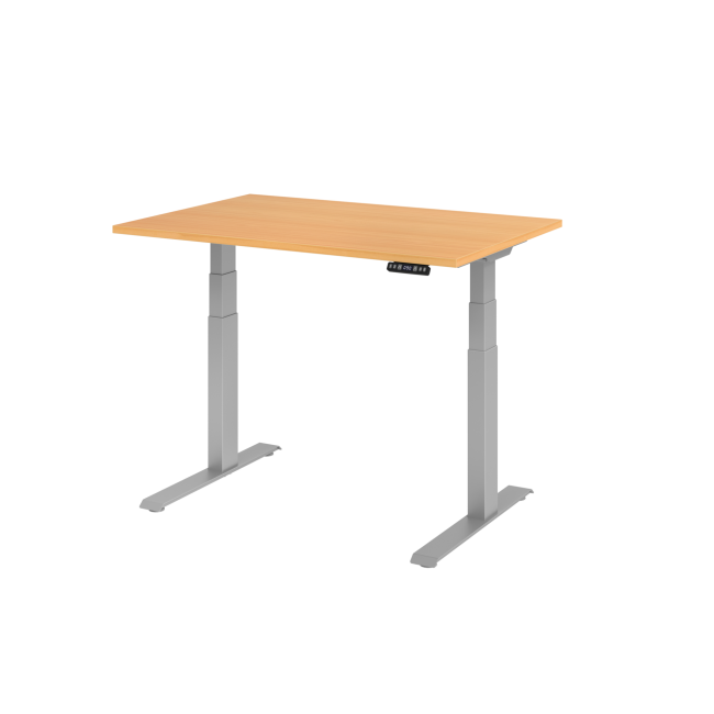 E-Tisch Melbourne - elektr. höhenverstellbar - C-Fuß - B 1200 mm - silber/buche