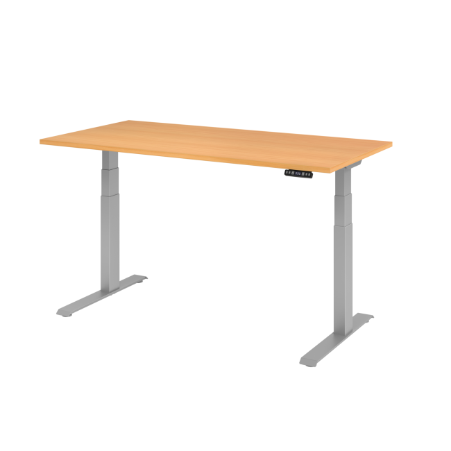 E-Tisch Melbourne - elektr. höhenverstellbar - C-Fuß - B 1600 mm - silber/buche