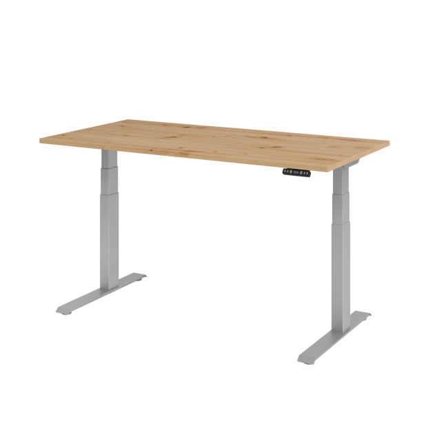 E-Tisch Melbourne - elektr. höhenverstellbar - C-Fuß - B 1600 mm - silber/asteiche