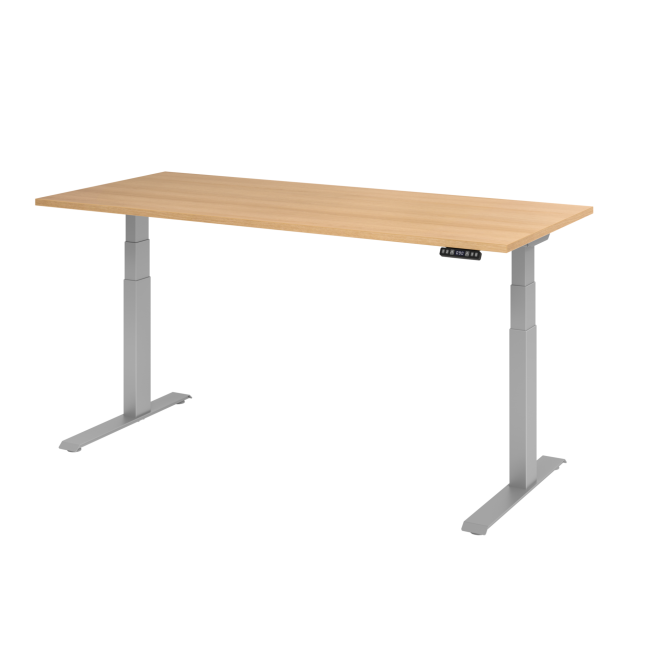E-Tisch Melbourne - elektr. höhenverstellbar - C-Fuß - B 1800 mm - silber/eiche