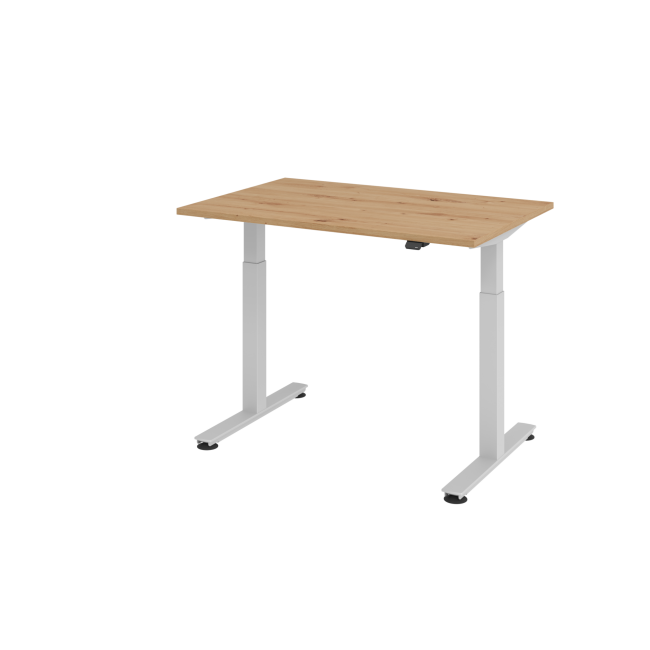 E-Tisch Wien - elektr. höhenverstellbar - C-Fuß - B 1200 mm - silber/asteiche