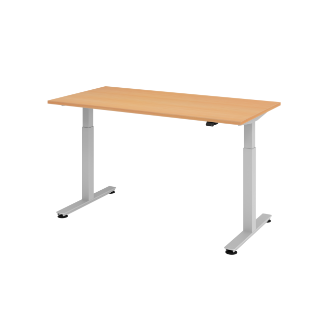 E-Tisch Wien - elektr. höhenverstellbar - C-Fuß - B 1600 mm - silber/buche