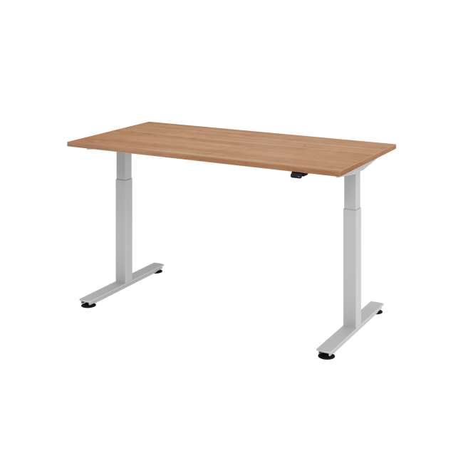 E-Tisch Wien - elektr. höhenverstellbar - C-Fuß - B 1600 mm - silber/nussbaum