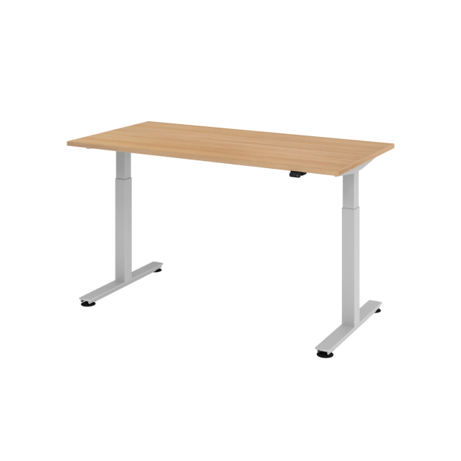 E-Tisch Wien - elektr. höhenverstellbar - C-Fuß - B 1600 mm - silber/eiche