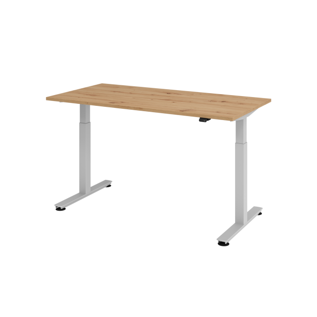 E-Tisch Wien - elektr. höhenverstellbar - C-Fuß - B 1600 mm - silber/asteiche
