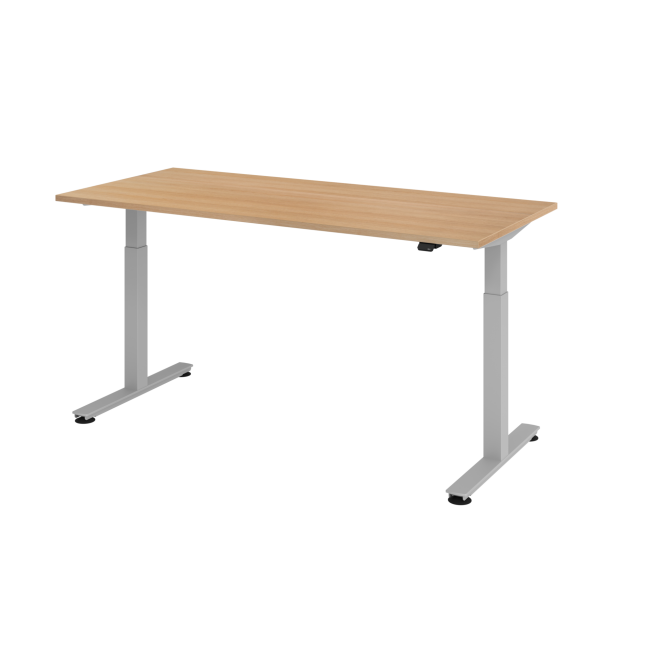 E-Tisch Wien - elektr. höhenverstellbar - C-Fuß - B 1800 mm - silber/eiche