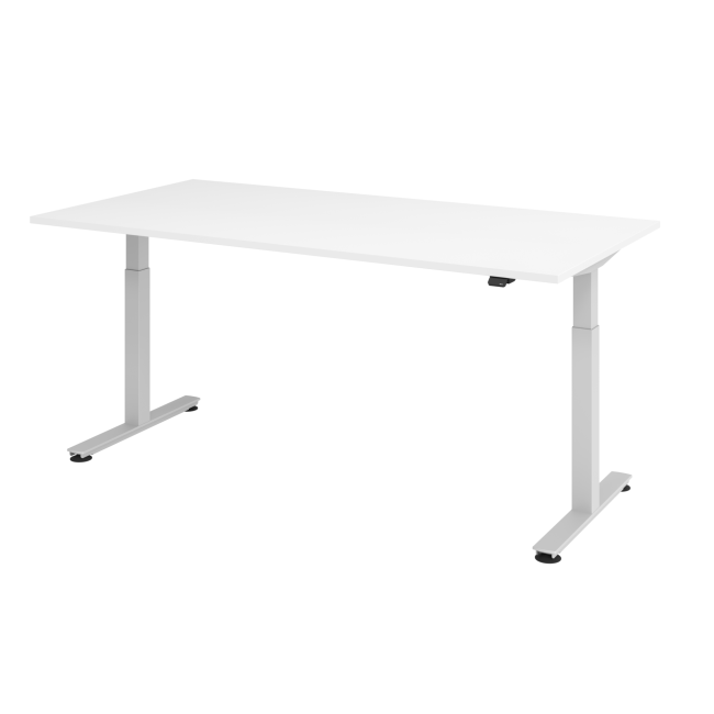 E-Tisch Wien - elektr. höhenverstellbar - C-Fuß - B 2000 mm - silber/weiß