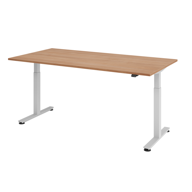 E-Tisch Wien - elektr. höhenverstellbar - C-Fuß - B 2000 mm - silber/nussbaum