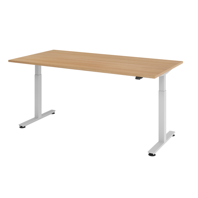 E-Tisch Wien - elektr. höhenverstellbar - C-Fuß - B 2000 mm - silber/eiche