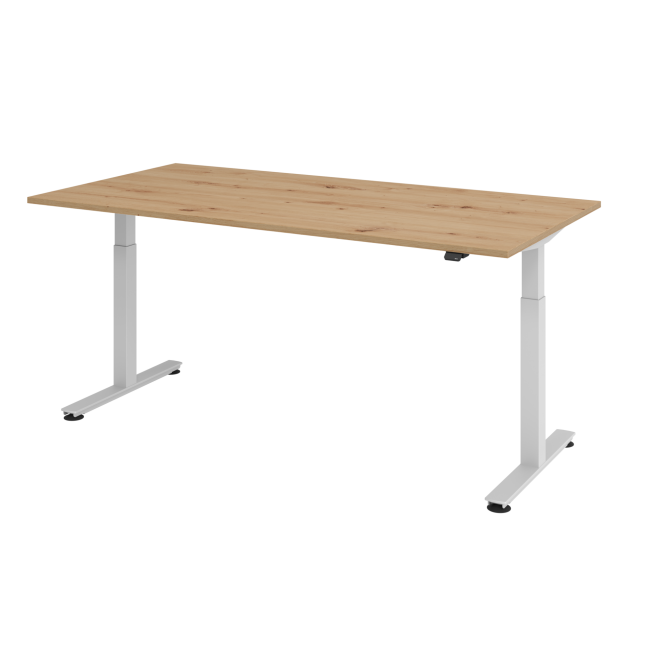 E-Tisch Wien - elektr. höhenverstellbar - C-Fuß - B 2000 mm - silber/asteiche