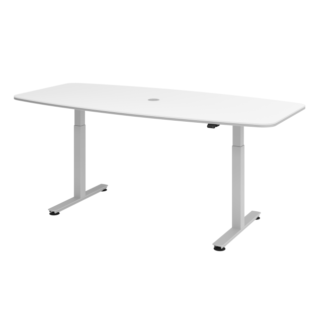 E-Konferenztisch Wien - elektr. höhenverstellbar - T-Fuß - silber/weiß