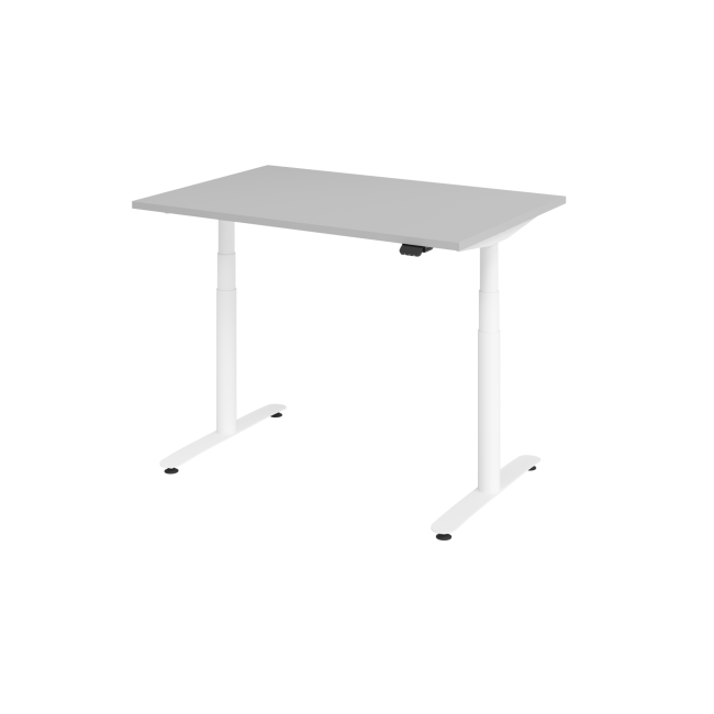 E-Tisch Basel - elektr. höhenverstellbar - Bluetooth - T-Fuß - B 1200 mm - weiß/grau