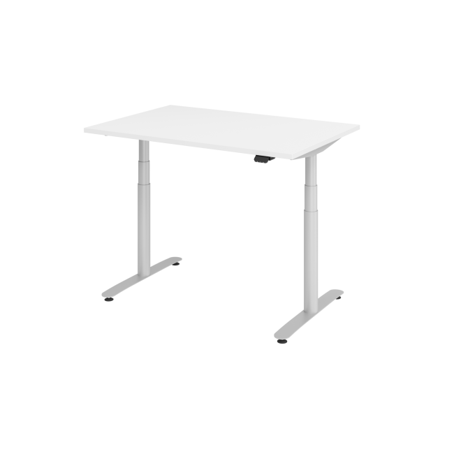 E-Tisch Basel - elektr. höhenverstellbar - Bluetooth - T-Fuß - B 1200 mm - silber/weiß