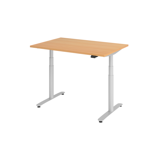 E-Tisch Basel - elektr. höhenverstellbar - Bluetooth - T-Fuß - B 1200 mm - silber/buche