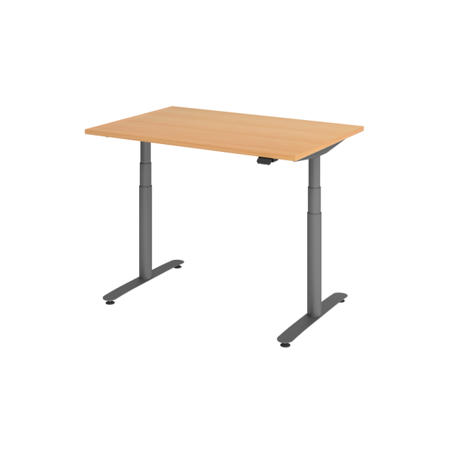 E-Tisch Basel - elektr. höhenverstellbar - Bluetooth - T-Fuß - B 1200 mm - graphit/buche