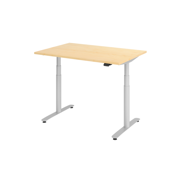 E-Tisch Basel - elektr. höhenverstellbar - Bluetooth - T-Fuß - B 1200 mm - silber/ahorn
