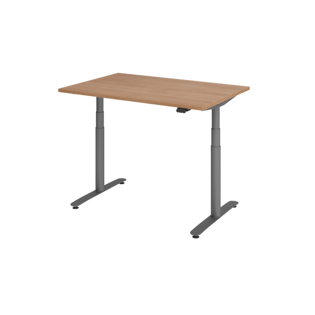 E-Tisch Basel - elektr. höhenverstellbar - Bluetooth - T-Fuß - B 1200 mm - graphit/nussbaum
