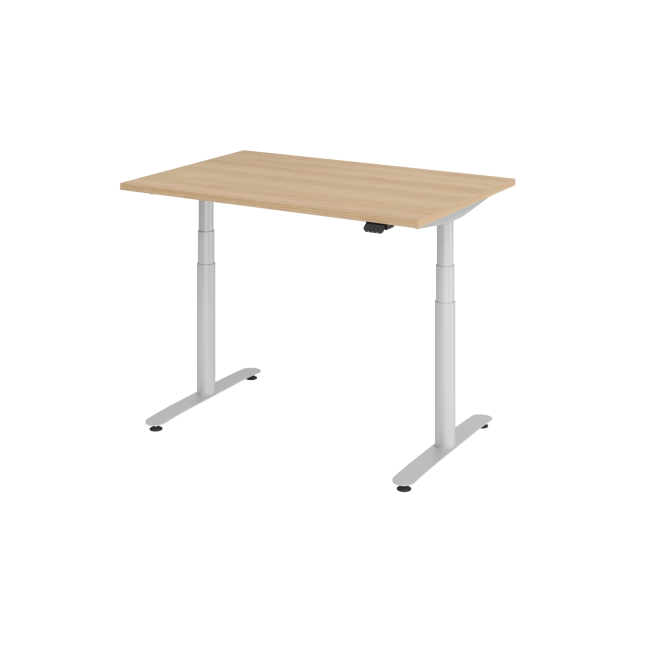 E-Tisch Basel - elektr. höhenverstellbar - Bluetooth - T-Fuß - B 1200 mm - silber/eiche