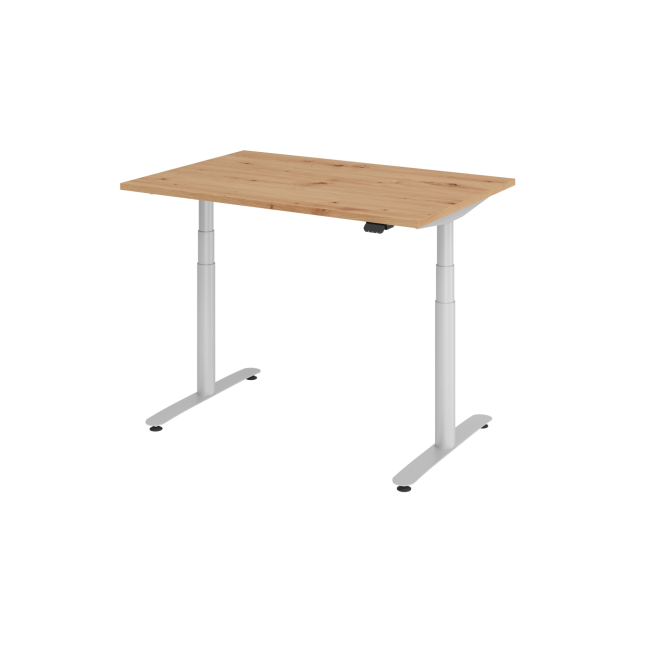 E-Tisch Basel - elektr. höhenverstellbar - Bluetooth - T-Fuß - B 1200 mm - silber/asteiche