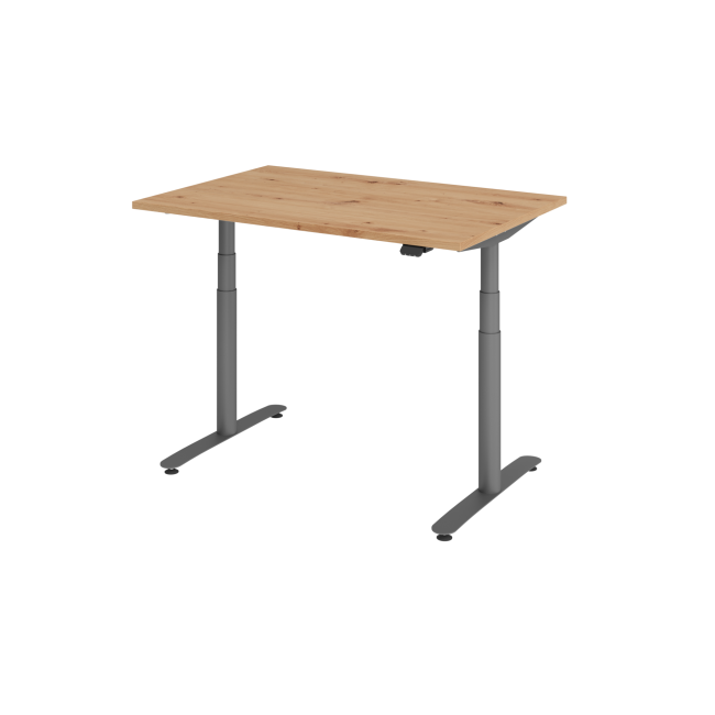 E-Tisch Basel - elektr. höhenverstellbar - Bluetooth - T-Fuß - B 1200 mm - graphit/asteiche