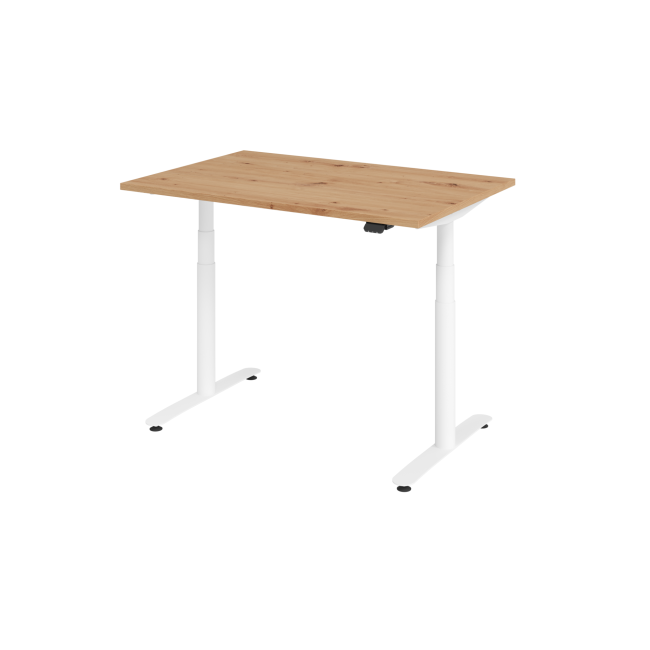 E-Tisch Basel - elektr. höhenverstellbar - Bluetooth - T-Fuß - B 1200 mm - weiß/asteiche