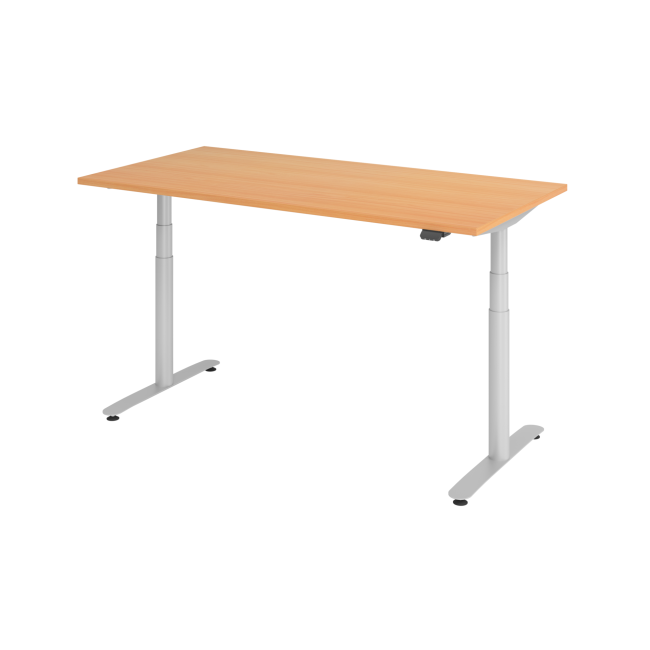 E-Tisch Basel - elektr. höhenverstellbar - Bluetooth - T-Fuß - B 1600 mm - silber/buche