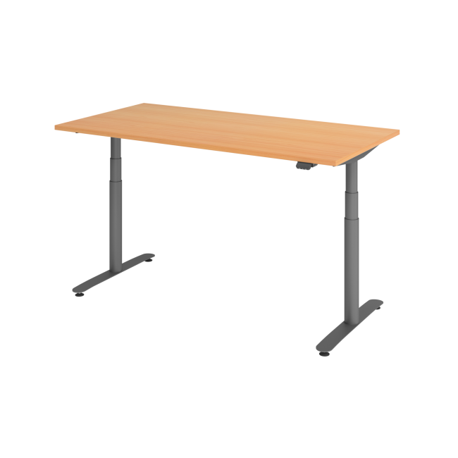E-Tisch Basel - elektr. höhenverstellbar - Bluetooth - T-Fuß - B 1600 mm - graphit/buche