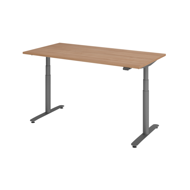 E-Tisch Basel - elektr. höhenverstellbar - Bluetooth - T-Fuß - B 1600 mm - graphit/nussbaum
