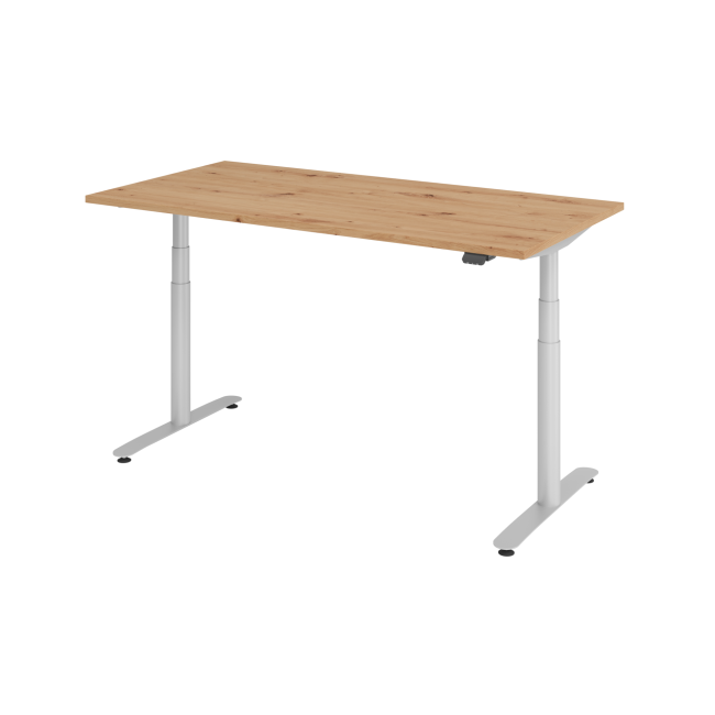 E-Tisch Basel - elektr. höhenverstellbar - Bluetooth - T-Fuß - B 1600 mm - silber/asteiche