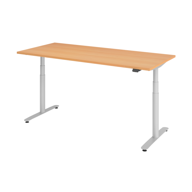 E-Tisch Basel - elektr. höhenverstellbar - Bluetooth - T-Fuß - B 1800 mm - silber/buche
